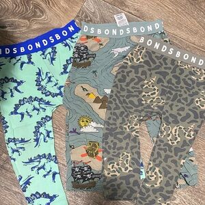 Bonds Kids Leggings Trio - Blue Dinosaur, Gray Pirate, Tan Snake